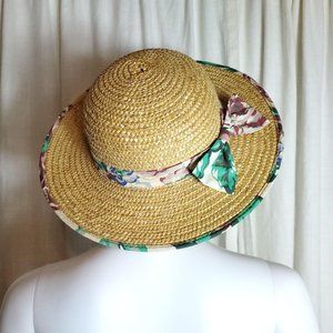 vintage cottage core bow straw hat